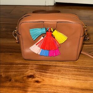 Rebecca Minkoff Tan Leather Crossbody Bag with Multicolor Tassels